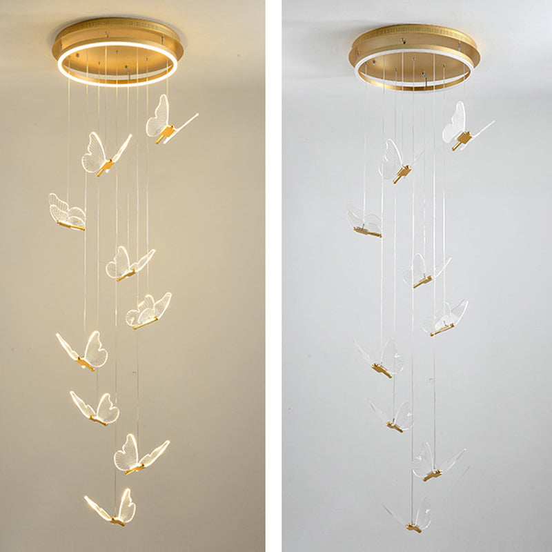 Butterfly Spiral Treppe Deckenbeleuchtung Acryl moderner LED-Multi-Licht-Anhänger in Gold