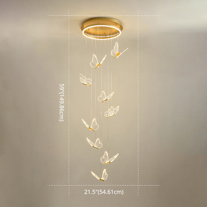 Butterfly Spiral Treppe Deckenbeleuchtung Acryl moderner LED-Multi-Licht-Anhänger in Gold