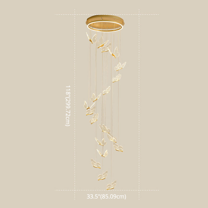 Butterfly Spiral Treppe Deckenbeleuchtung Acryl moderner LED-Multi-Licht-Anhänger in Gold
