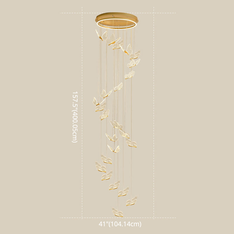 Butterfly Spiral Treppe Deckenbeleuchtung Acryl moderner LED-Multi-Licht-Anhänger in Gold