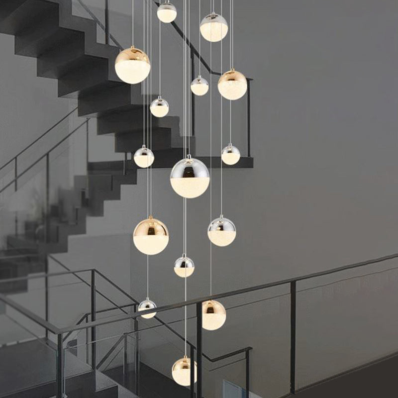 Silver-Gold Globe Multi Pendant Light Minimalist 15-Head Acrylic Bubbles Hanging Light Fixture