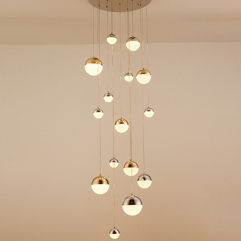 Silver-Gold Globe Multi Pendant Light Minimalist 15-Head Acrylic Bubbles Hanging Light Fixture