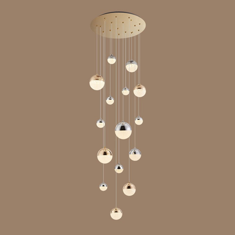 Silver-Gold Globe Multi Pendant Light Minimalist 15-Head Acrylic Bubbles Hanging Light Fixture