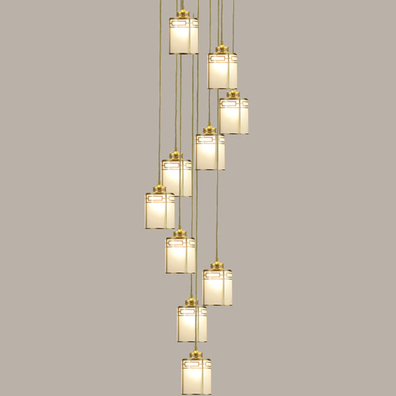 Lampada a sospensione cilindrica bianca in vetro bianco glassata Modern Modern Brass Multiple Hanging Lights for Duplex House