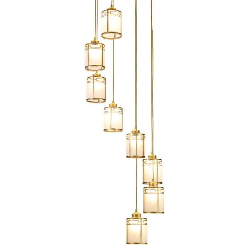 Lampada a sospensione cilindrica bianca in vetro bianco glassata Modern Modern Brass Multiple Hanging Lights for Duplex House