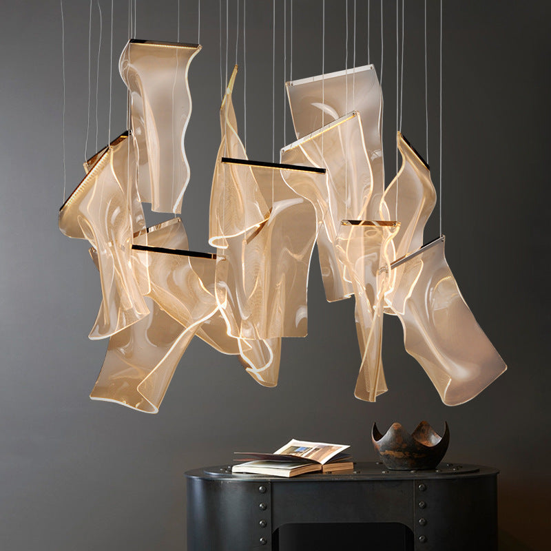 Creative Minimalist LED LED Light Light Finish Fece Paper Fle foglio ispirato a ciondolo multi-luce con ombra acrilica