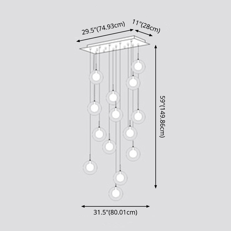 Minimalist Bubbles Multi Pendant Light Fixture Frosted White-Clear Glass Spiral Stairs Suspension Light