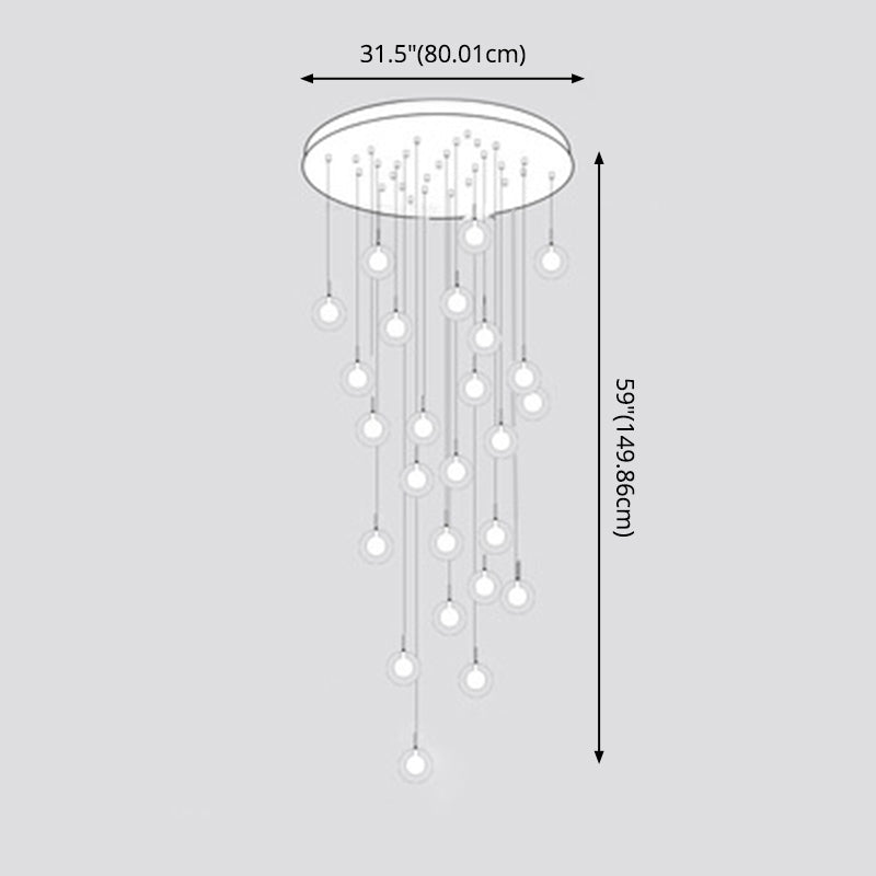 Minimalist Bubbles Multi Pendant Light Fixture Frosted White-Clear Glass Spiral Stairs Suspension Light