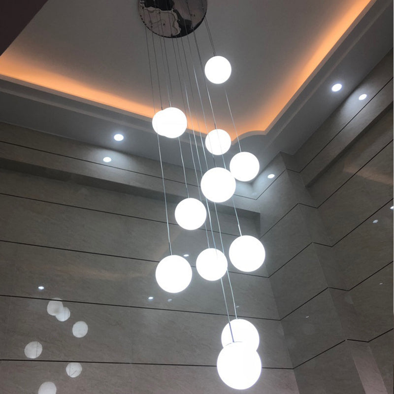 Crema vetro sferico sferico lampadario multi pendente semplicità lampada a soffitta argento per scale di hall