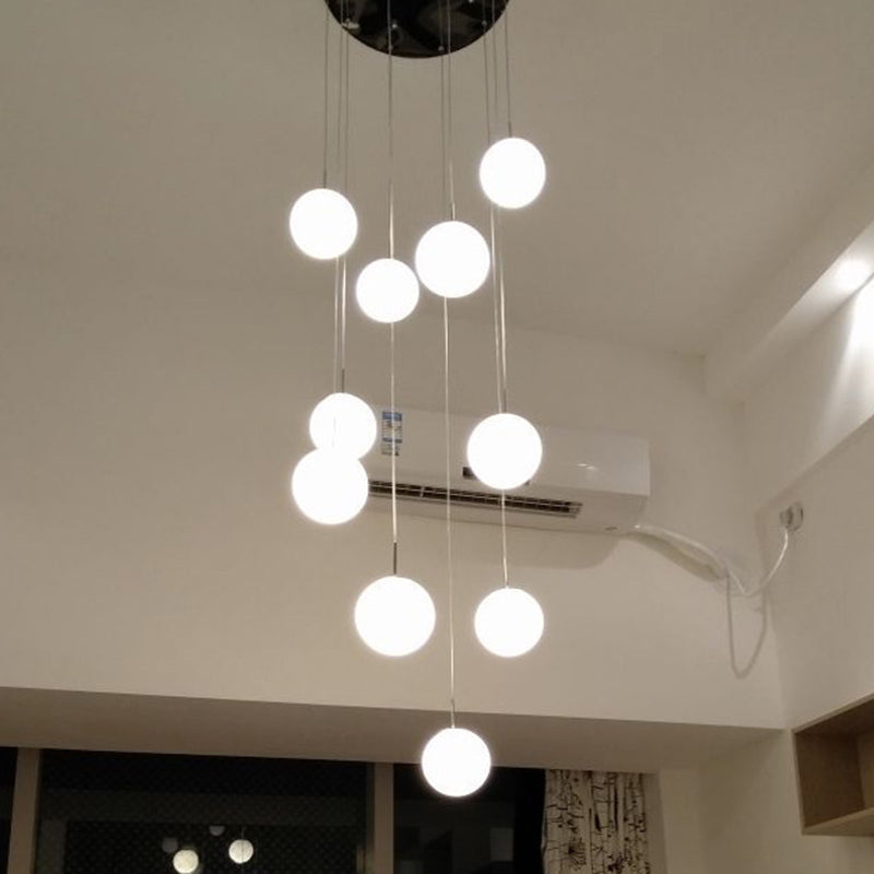 Cream Glass Spherical Multi Pendant Chandelier Simplicity Silver Ceiling Hang Lamp for Lobby Stairs