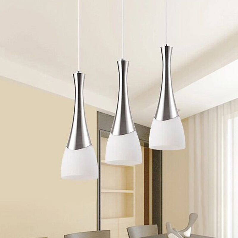 Animage en forme d'entonnoir en argent en forme de luminaire de style moderne en verre blanc multi-pendentif pour dîner