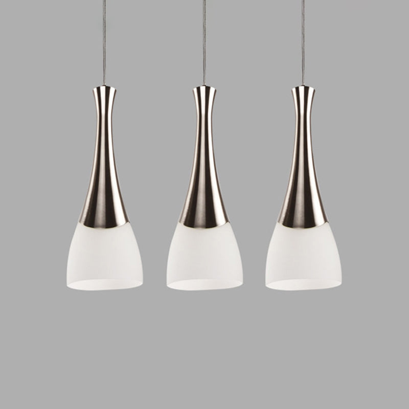 Animage en forme d'entonnoir en argent en forme de luminaire de style moderne en verre blanc multi-pendentif pour dîner