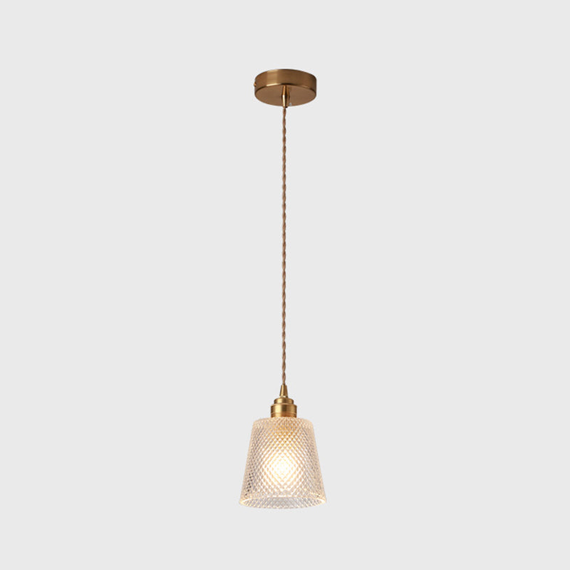 Modern Style Small Pendant Lamp Clear Glass Single-Bulb Bedside Pendulum Light in Brass
