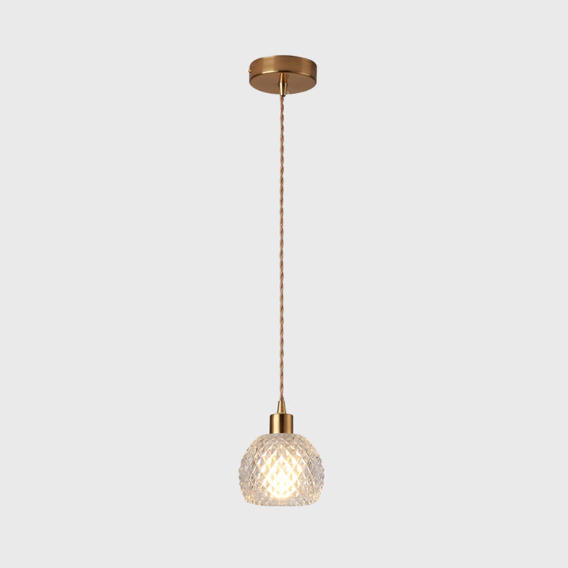 Modern Style Small Pendant Lamp Clear Glass Single-Bulb Bedside Pendulum Light in Brass
