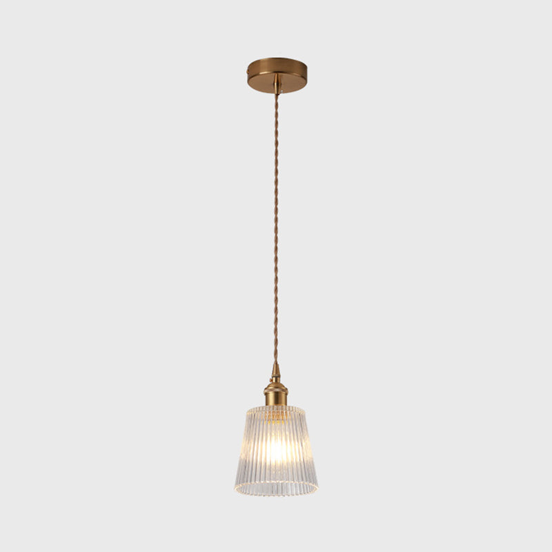 Modern Style Small Pendant Lamp Clear Glass Single-Bulb Bedside Pendulum Light in Brass
