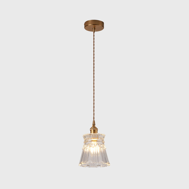 Modern Style Small Pendant Lamp Clear Glass Single-Bulb Bedside Pendulum Light in Brass