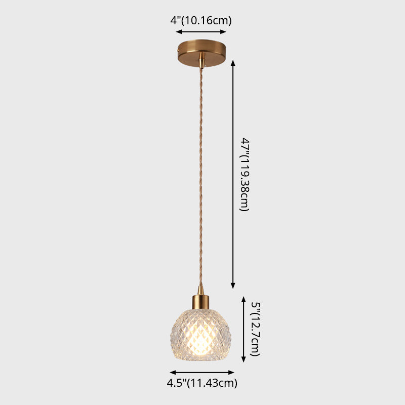Modern Style Small Pendant Lamp Clear Glass Single-Bulb Bedside Pendulum Light in Brass