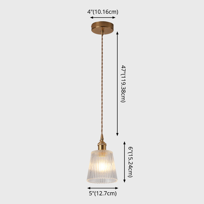 Modern Style Small Pendant Lamp Clear Glass Single-Bulb Bedside Pendulum Light in Brass
