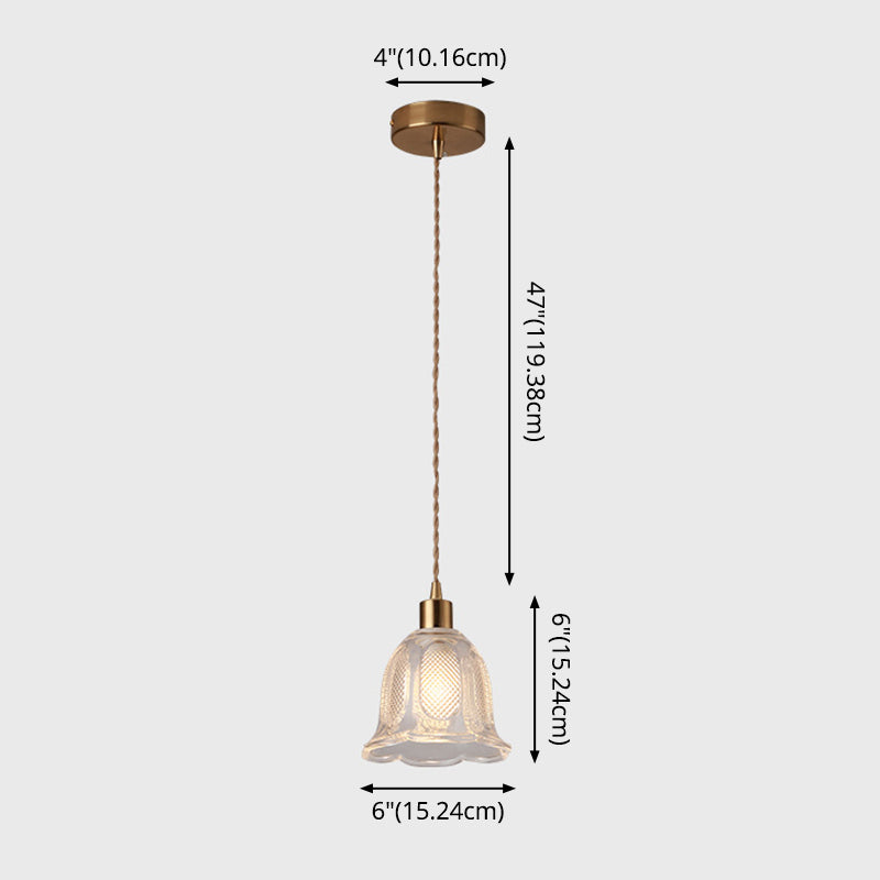 Modern Style Small Pendant Lamp Clear Glass Single-Bulb Bedside Pendulum Light in Brass