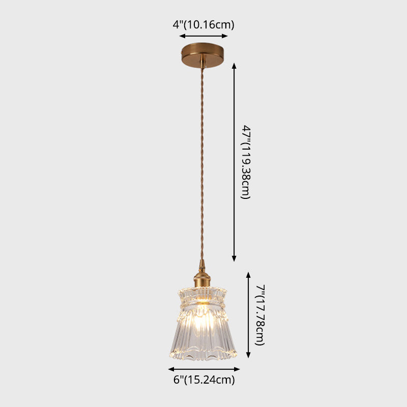 Modern Style Small Pendant Lamp Clear Glass Single-Bulb Bedside Pendulum Light in Brass