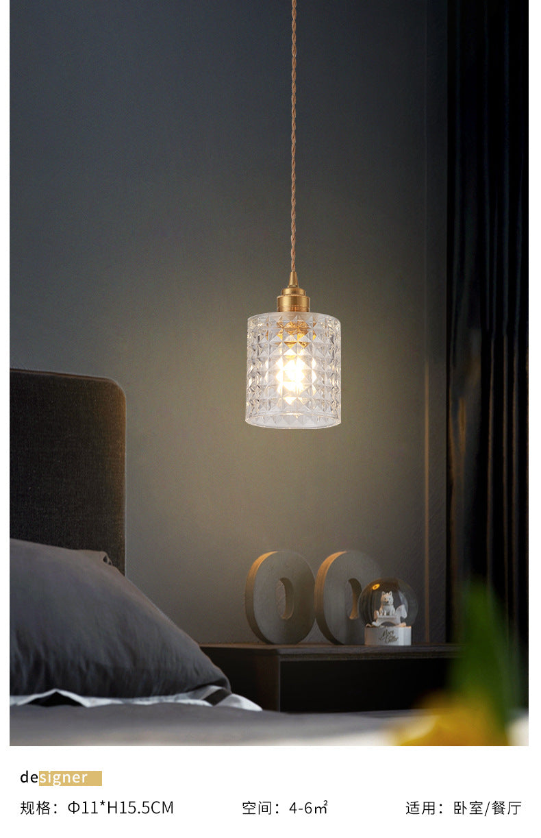 Modern Style Small Pendant Lamp Clear Glass Single-Bulb Bedside Pendulum Light in Brass