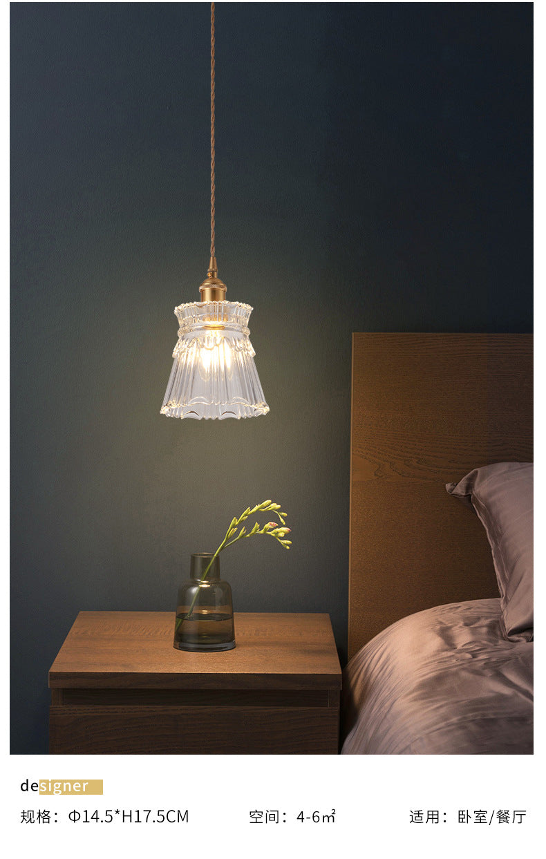 Modern Style Small Pendant Lamp Clear Glass Single-Bulb Bedside Pendulum Light in Brass