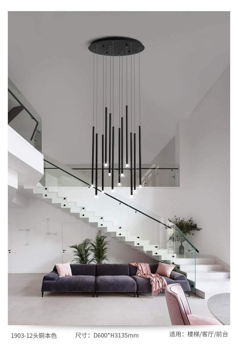 LED Sticks Pendant Lighting Minimalistic Metal Staircase Ceiling Suspension Lamp with Acrylic Shade