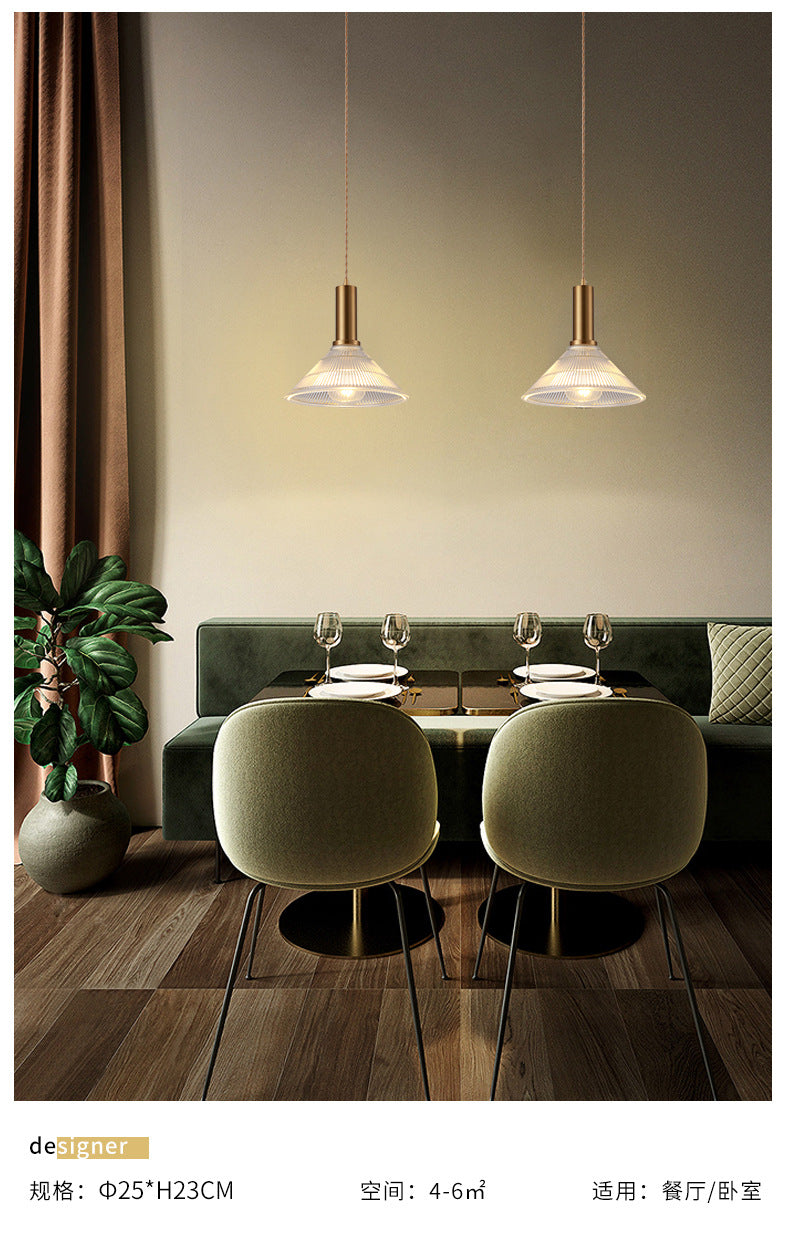 Lampada sospesa in vetro a costine lampada a sospensione a bulbo singolo per camera da letto