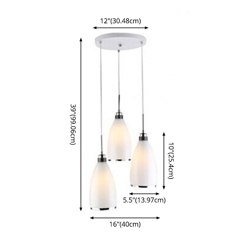 Luce a sospensione cromata minimalista a 3 luci a ciondolo di vetro opale satinato per sala da pranzo