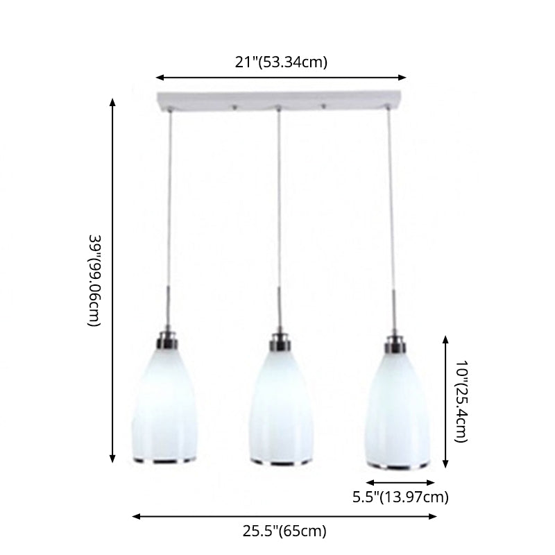 Luce a sospensione cromata minimalista a 3 luci a ciondolo di vetro opale satinato per sala da pranzo