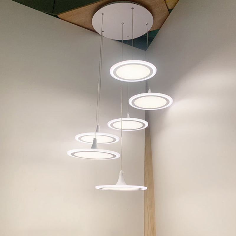 Circoli a LED Illuminazione sospensione Minimalista scale acriliche Diner ciondolo multi-luce in bianco