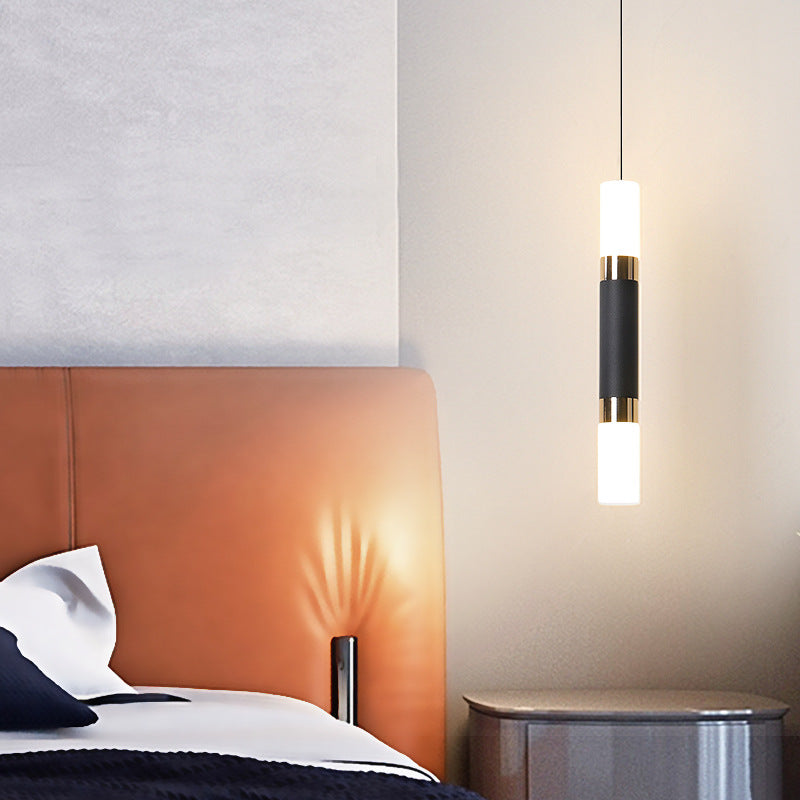 Black Finish Tube Pendant Lamp Modern 1-Head Acrylic LED Ceiling Light Fixture for Bedroom
