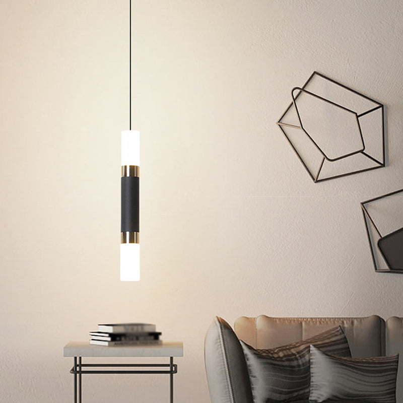 Black Finish Tube Pendant Lamp Modern 1-Head Acrylic LED Ceiling Light Fixture for Bedroom