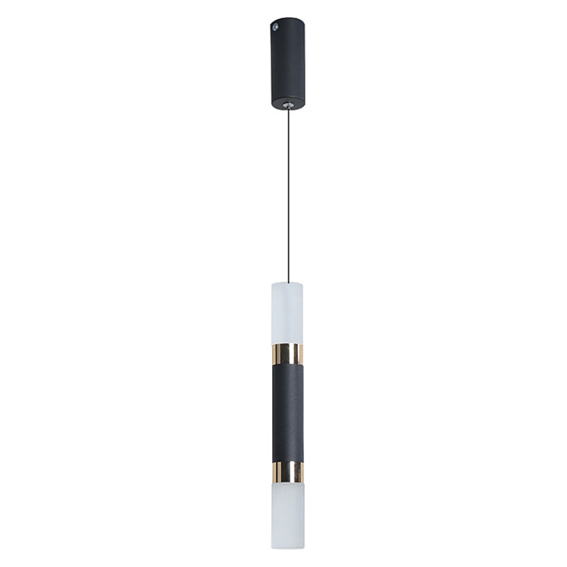 Black Finish Tube Pendant Lamp Modern 1-Head Acrylic LED Ceiling Light Fixture for Bedroom