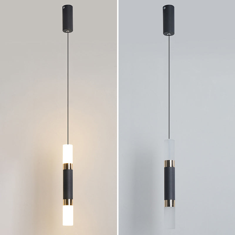 Black Finish Tube Pendant Lamp Modern 1-Head Acrylic LED Ceiling Light Fixture for Bedroom
