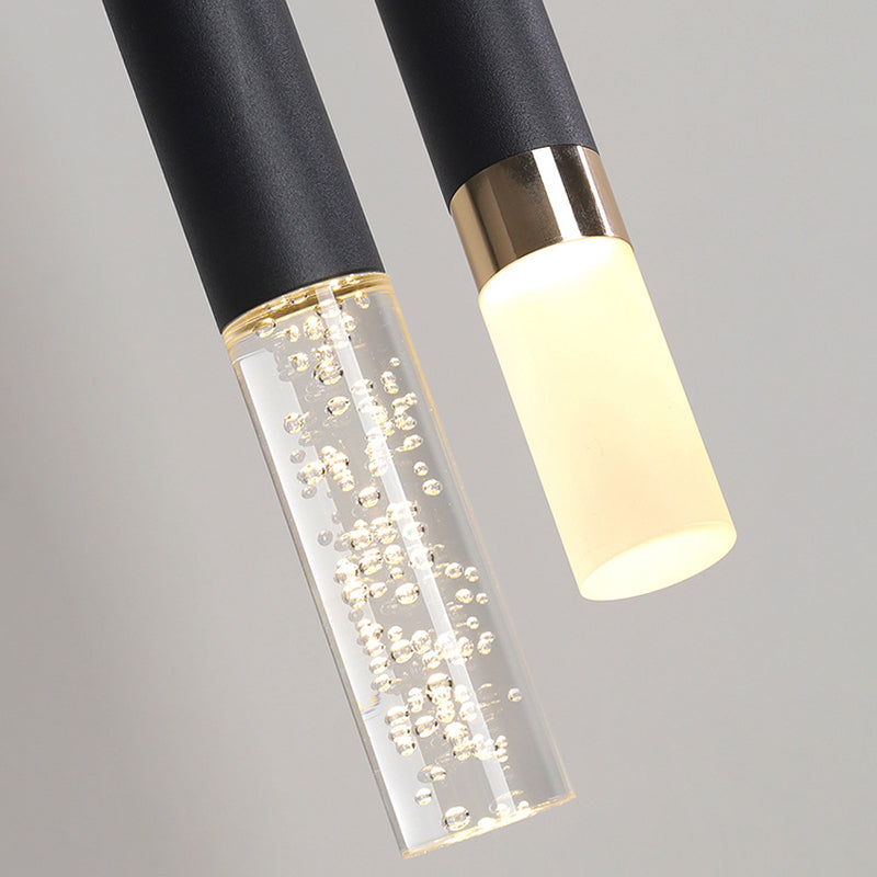 Black Finish Tube Pendant Lamp Modern 1-Head Acrylic LED Ceiling Light Fixture for Bedroom
