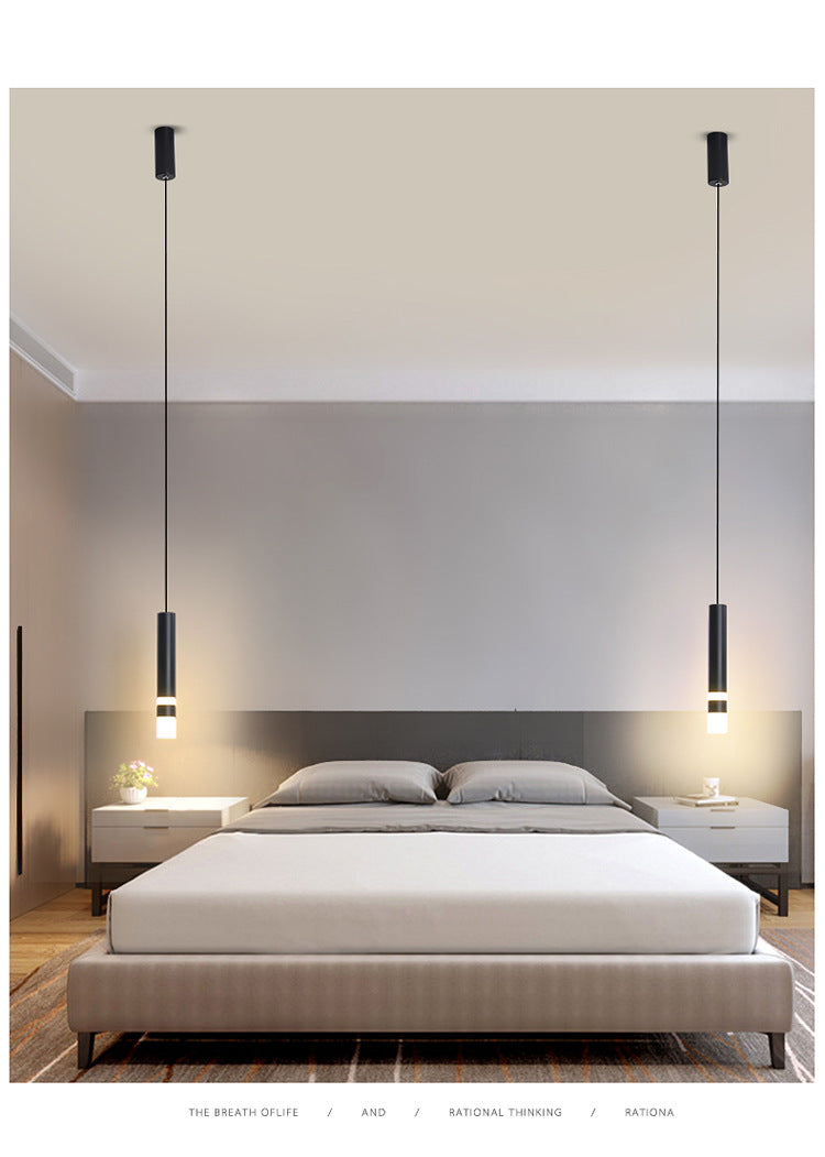 Black Finish Tube Pendant Lamp Modern 1-Head Acrylic LED Ceiling Light Fixture for Bedroom