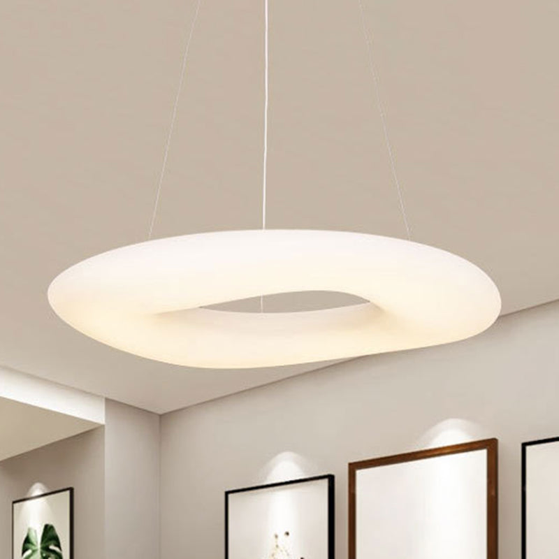 White Loop Hanging Light Fixture Minimalist LED Acrylic Suspension Lamp for Dining Room