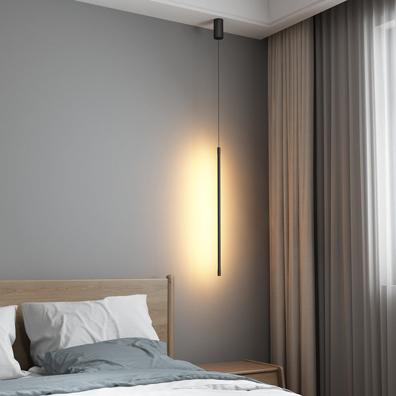 Minimalist Style LED Stick Pendant Metal Bedroom Linear Suspension Lighting in Black