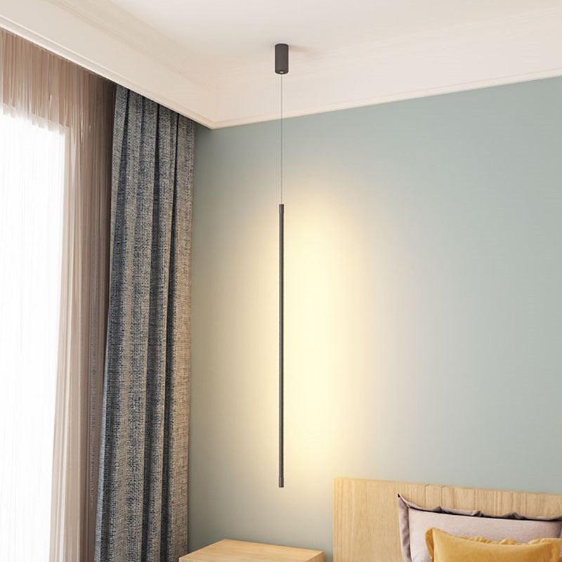 Minimalist Style LED Stick Pendant Metal Bedroom Linear Suspension Lighting in Black
