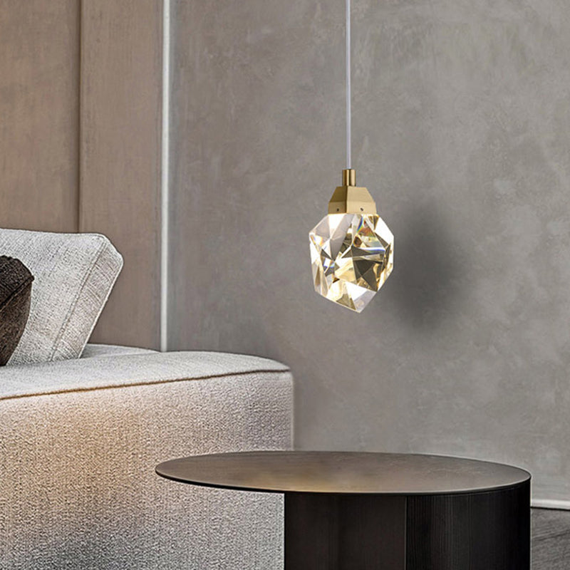 Crystal Stone Shaped LED Hanging Lamp Simple 1-Light Clear Pendant Light for Dining Room