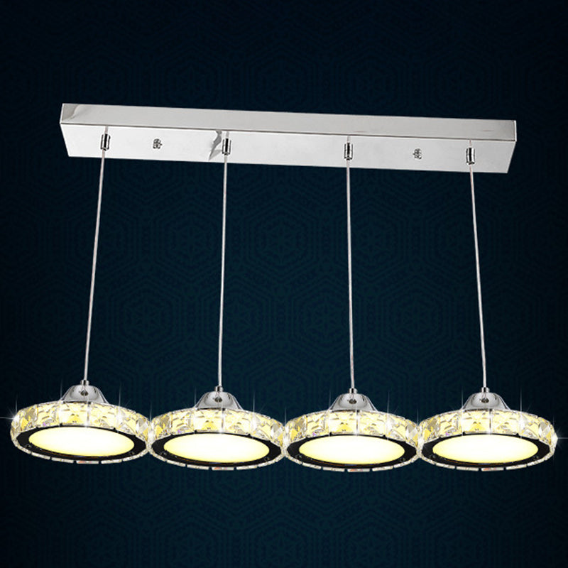 Chrome Finish Circular LED Pendant Modern Crystal Embedded Hanging Ceiling Light