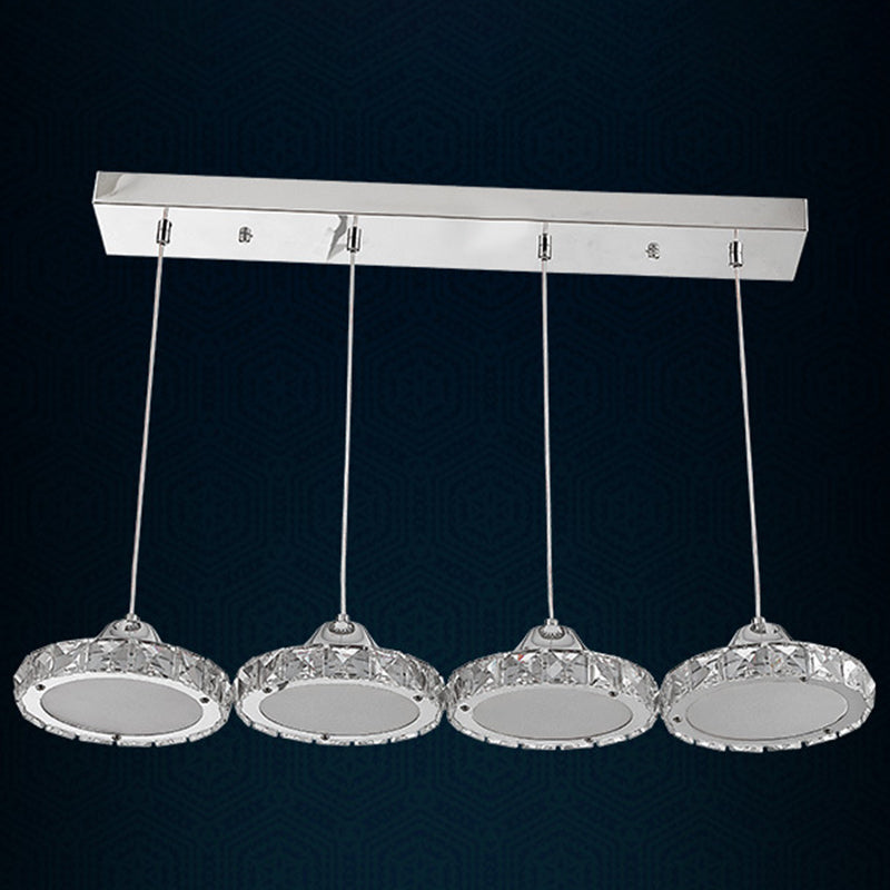 Chrome Finish Circular LED Pendant Modern Crystal Embedded Hanging Ceiling Light