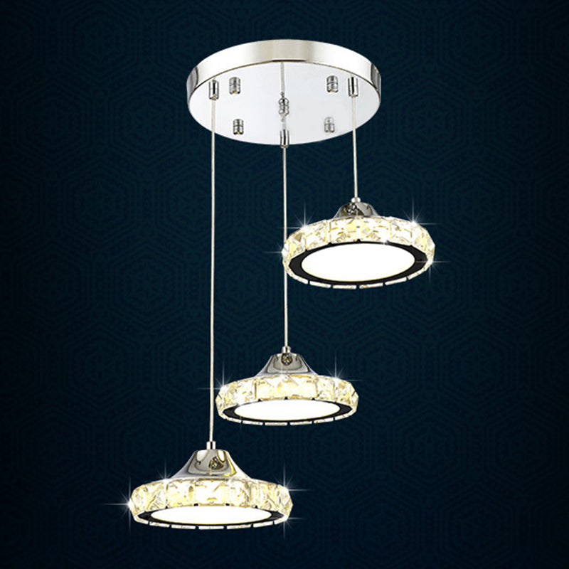 Chrome Finish Circular LED Pendant Modern Crystal Embedded Hanging Ceiling Light