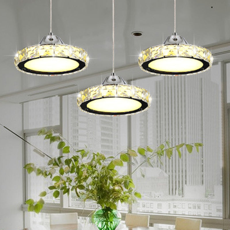 Chrome Finish Circular LED Pendant Modern Crystal Embedded Hanging Ceiling Light