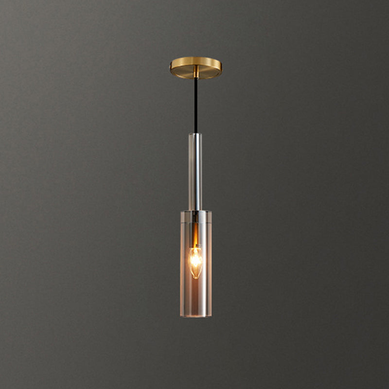 Shaded Pendant Light Fixture Simplicity Crystal Block 1-Light Brass Ceiling Light