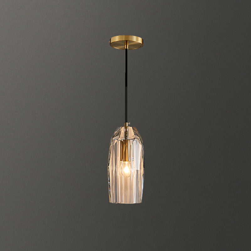 Shaded Pendant Light Fixture Simplicity Crystal Block 1-Light Brass Ceiling Light