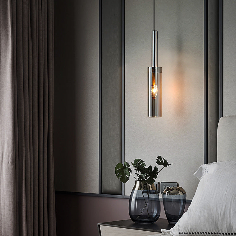 Shaded Pendant Light Fixture Simplicity Crystal Block 1-Light Brass Ceiling Light