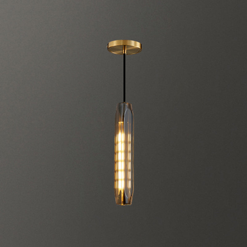 Shaded Pendant Light Fixture Simplicity Crystal Block 1-Light Brass Ceiling Light
