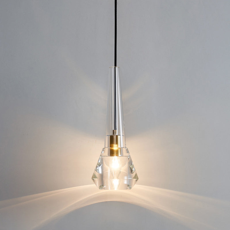 Shaded Pendant Light Fixture Simplicity Crystal Block 1-Light Brass Ceiling Light